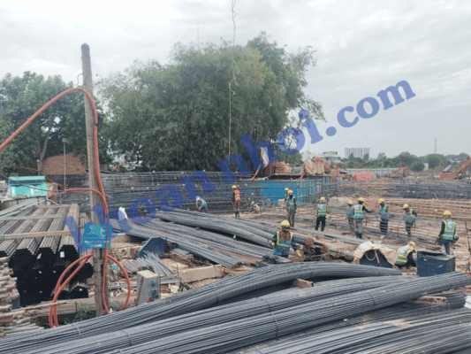 Đảm bảo an toàn trong công tác hạ lồng thép cọc D1200.